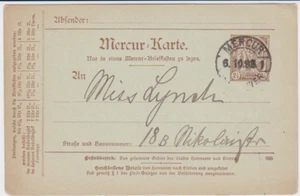GERMANY LOCAL POSTAL CARD 1898 MERCUR Karte Used Hanover 6-10-98 CXL - Picture 1 of 1