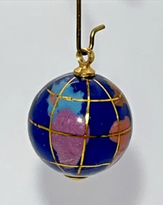 14K Yellow Gold Enameled Lapis Globe Pendant Charm Missing Pendant Loop - Picture 1 of 10