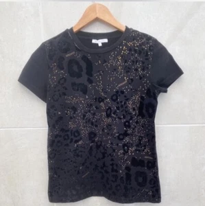 patrizia Pepe black flock & rhinestone t-shirt size 1 - Picture 1 of 3