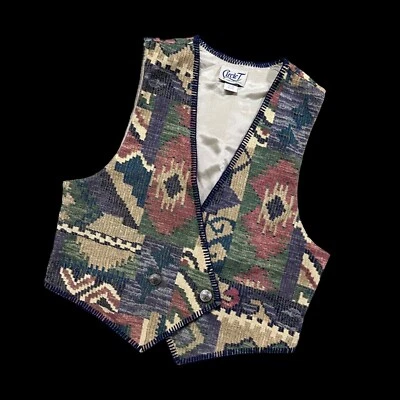 Chaleco Western Vintage Círculo T Marilyn Lenox Grande Tapiz Azteca Punto Látigo Años 90 Foto 1 de 4