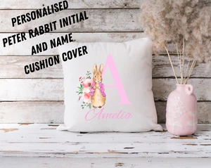Personalised Kids Pink Rabbit Initial Custom Cushion Cover Custom Pillow Case - Picture 1 of 7