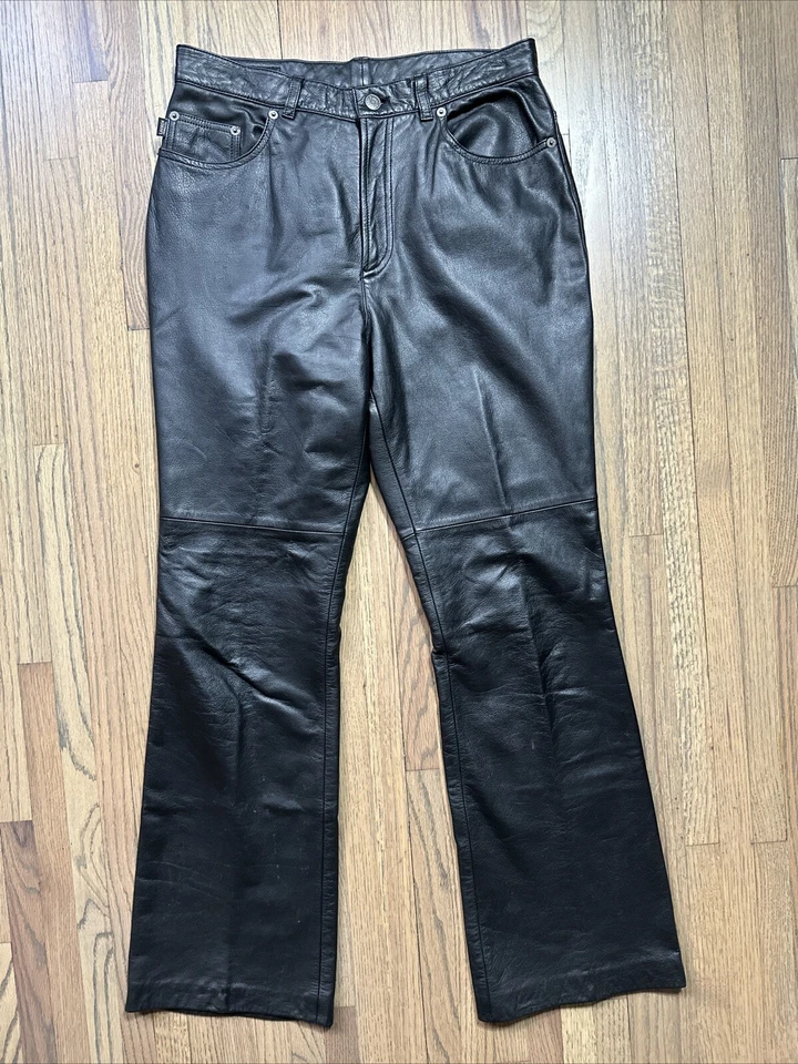Ralph Lauren Green Label Black Leather Jeans Pants SZ 10 30x32 Biker Moto *Smoke - Image 1 of 4