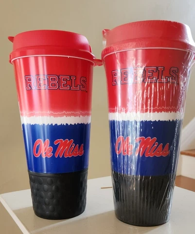 Two NEW Ole Miss 16oz Tumbler with snap lid. Old new stock Cover