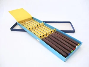 SET 6 Vtg Stainless Steel Fondue Forks Rosewood Handles Orig Box Mid Century Mod - Picture 1 of 5