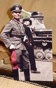 German WW 2 General Erwin Rommel Colorized Photo Standee 10.5" Tall - Picture 1 of 2