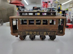 Vintage Cast Iron Trolley Car Number 14. Unbranded. Solid Condition  - Picture 1 of 10