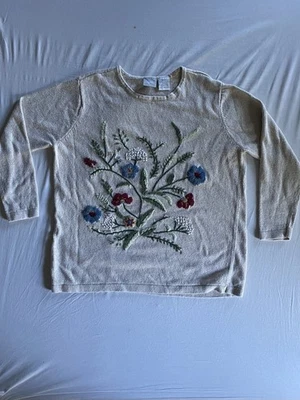 Suéter Pullover Blair Vintage Marfil Tejido con Bordado Floral Para Mujer Talla LG  Foto 1 de 4