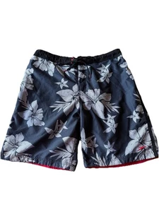 Speedo Men's Large  Swim Trunks Board Shorts Black Hawaiian Tropical Print Beach - Picture 1 of 12