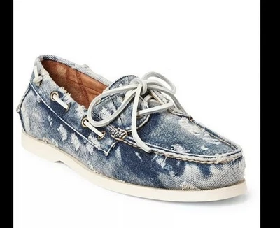 Polo Ralph Lauren Shoes Mens  10 D Merton Boat Denim Leather Distressed Blue - Image 1 of 4