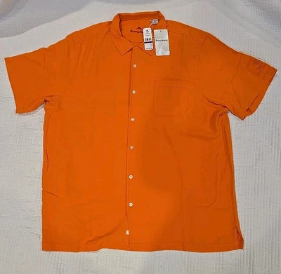 Tommy Bahama Orange Hawaiian Herringbone  2XLT Golf Button-down Shirt - Image 1 of 4