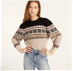 J. CREW Damenpullover klein Fair Isle Puffärmel Alpakawolle superweiches Garn - Bild 1 von 11