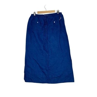 NEW Denim & Co Womens Linen Blend Maxi Skirt Large Drawstring Waist Slits Blue - Image 1 of 4