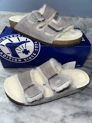 NIB Birkenstock Arizona Shearling Sandals Stone Coin EUR 40 WMN'S 9 Stone Coin - Image 1 of 4