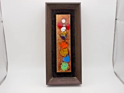 Peça de arte floral abstrata vintage esmaltada em cobre!  Moldura - Imagem 1 de 4