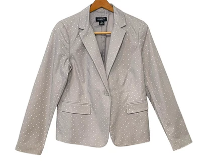 Chaqueta Blazer Liz Claiborne Talla M A Medida Cuello Muesca Gris Lunares Oficina Foto 1 de 4