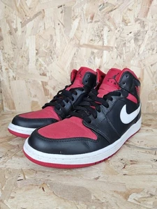 Mens Nike Air Jordan 1 Retro Mid Black Gym Red Basketball Trainers Size UK8.5 - Picture 1 of 7