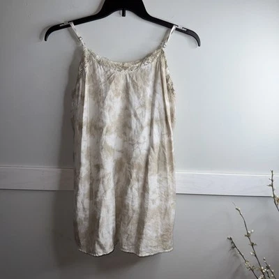 Blusa Caballete L Corbata Correas Ajustables Sin Mangas Beige Tie Dye Encaje Borde Rayón Viscosa Foto 1 de 4