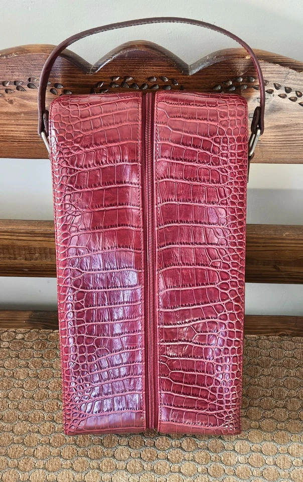 Two Bottle Wine Caddy Carrier Textured Zipper Burgundy Vinyl Home Decor Or Gift  - Image 1 of 4