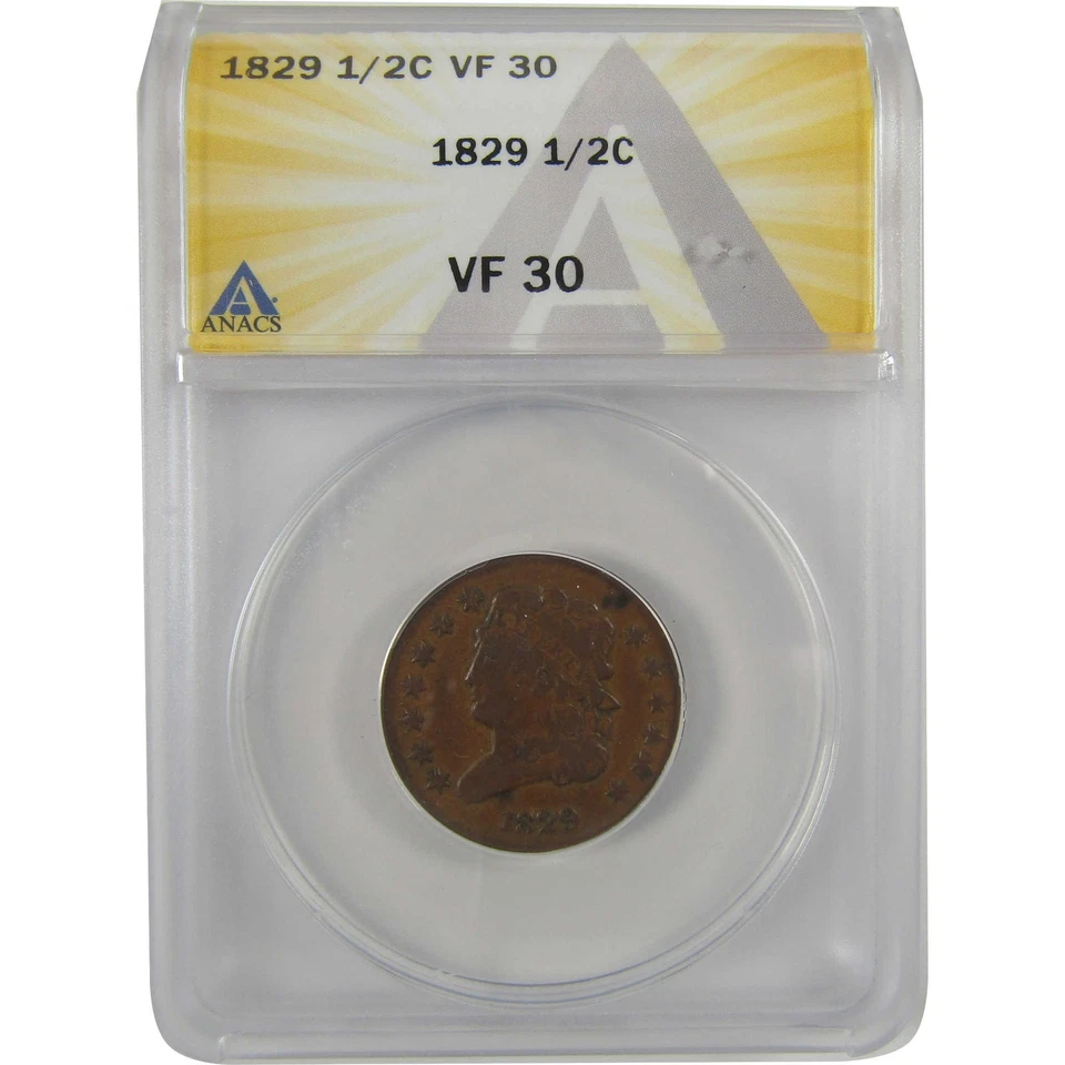1829 Classic Head Half Cent VF 30 ANACS Copper Penny SKU:CPC0810 - Image 1 of 4