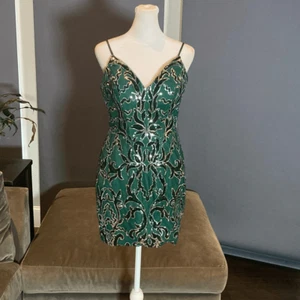 Vestido de fiesta verde corto para mujer diseño de lentejuelas plateado y negro cremallera trasera talla 4 - Imagen 1 de 12