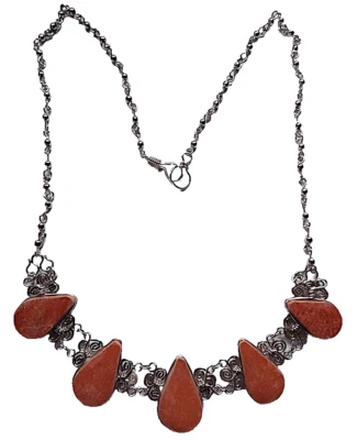 Collar - Símbolos de eternidad de metal doblado, piedra rojo-marrón, peruano, 17" de largo Foto 1 de 2