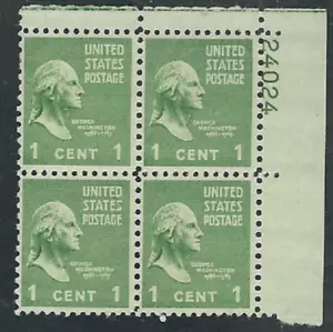 Scott #804...1 Cent...Washington...4 Plate Blocks...MNH - Picture 1 of 1