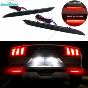Smoke Lens Red LED Rear Bumper Brake Reflector Lights For 2015-2017 Ford Mustang - Picture 1 of 12