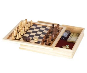 Chess Checkers Dominoes Dice Poker Cards Backgammon Game Box Set - Picture 1 of 3