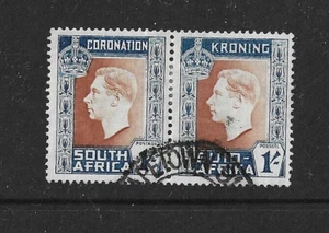 SOUTH AFRICA 1937 - KGVI Coronation - Pair SG 75 - One Shilling - Used Capetown - Picture 1 of 1