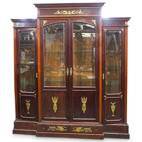 Antique French Empire Mahogany Breakfront Cabinet Cover