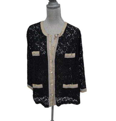 Linea by Louis Dell'Olio Lace Jacket with Trim Detail A223652 1X - Image 1 of 4