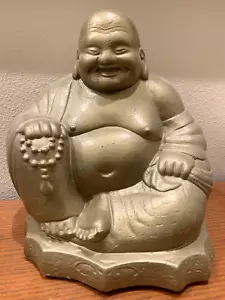 Gold Happy Budda Statue Stone HEAVY Outdoor OR Indoor Zen Lucky Buddha FengShui - Picture 1 of 18