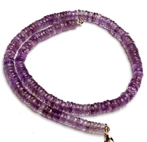 Natural Amethyst Gem 7 to 8 mm Size Faceted Heishi Beads Necklace 16" - Picture 1 of 5