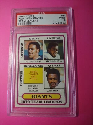 1980 Topps Billy Taylor/Earnest Gray/George Martin New York Giants #94 PSA 9 - Image 1 of 2