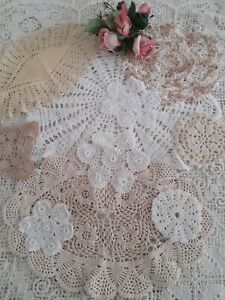 JOB LOT OF 10 VINTAGE CROCHET/LACE  DOILIES./CHRISTENINGS/ WEDDINGS/HOME/CRAFT.
