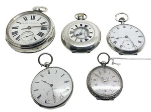 5 Silver Pockets Watches for Spares or Repairs Over 200g of silver in scrap - Picture 1 of 15