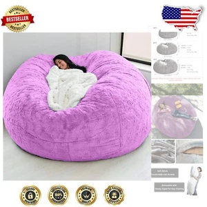 Versatile 7FT Giant Purple Faux Fur Bean Bag Cover - Ideal for Home Relaxation - Picture 1 of 8