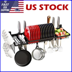Stainless Steel Wall Mounted Over The Sink Dish Drying Rack Kitchen Storage US - Picture 1 of 7