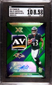 2019 Panini Xr #RSA-29 Justice Hill Rookie Swatch Auto. Green SGC 8.5 - Picture 1 of 2