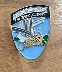 Vintage FBI OPD CDC SFPD Fugitive Task Force Black Mini-Badge Security Pin - Picture 1 of 1