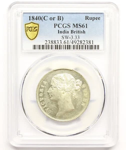 1840 EAST INDIA COMPANY RUPEE COIN PCGS MS61 - Picture 1 of 3