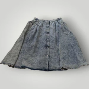 Vintage OshKosh Girls 14 Acid Wash Blue Denim Button Up Jean Skirt Made in USA - Picture 1 of 12