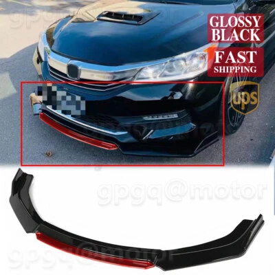 For Honda Accord 2016-17 Glossy Black & Red JDM Style Front Bumper Lip Splitter - Image 1 of 4
