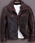 New Men?S Vintage Cafe Racer Brown Real Leather Motorcycle Biker Jacket