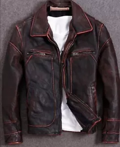 Nueva Chaqueta de Motociclista de Motociclista Cafe Racer Marrón Cuero Real De Colección para Hombre - Imagen 1 de 2