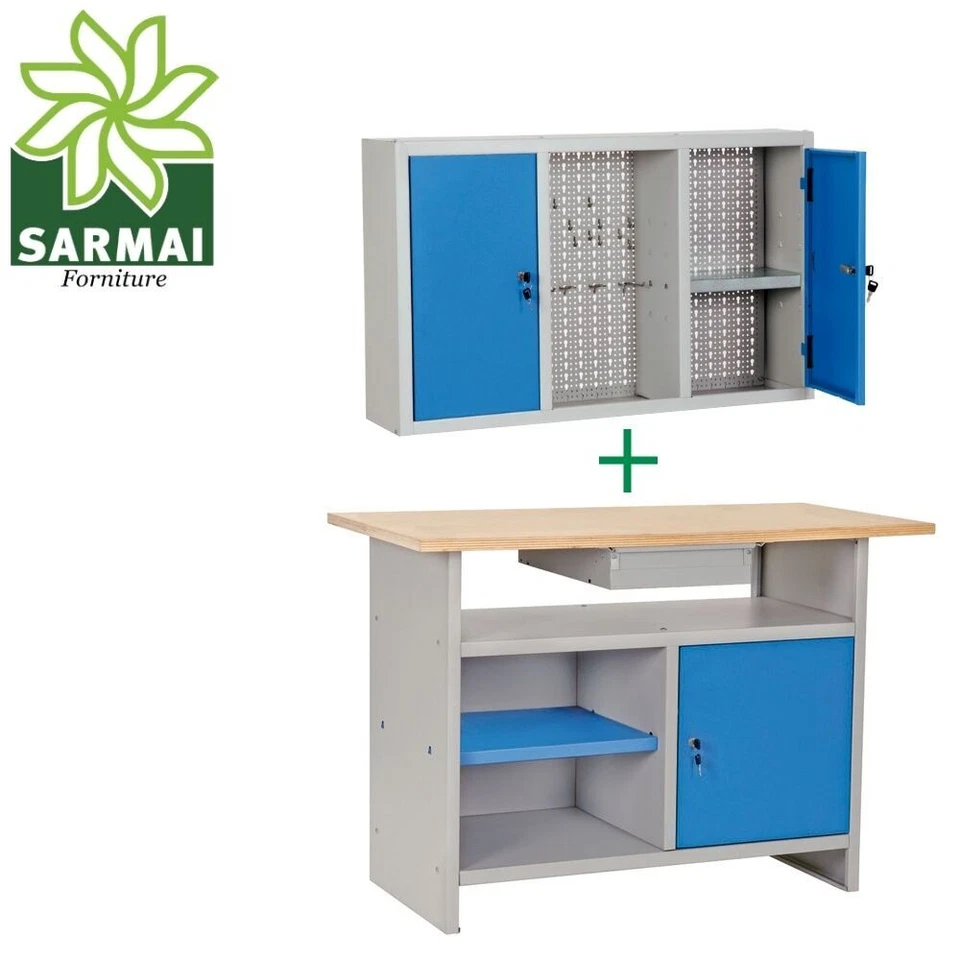 PROMETAL Banco da lavoro con piano in legno più armadio pensile portautensili più omaggio