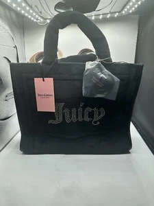 Mini Bolso de Mano Juicy Couture Negro Regaliz Grande Gastador Cartera Terciopelo NUEVO - Imagen 1 de 5