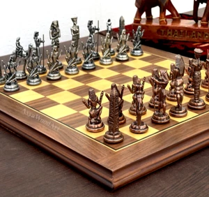 American Walnut Wooden Chess Set with Egyptian Metal Chess Pieces - Rose Gold - Picture 1 of 5