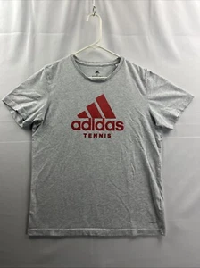 Adidas Tennis Mens Heather Light Gray Climalite Athletic Workout Tshirt Medium - Picture 1 of 8