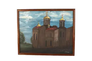 Vintage Russian Church Oil Painting Signed R Marcos - Picture 1 of 15